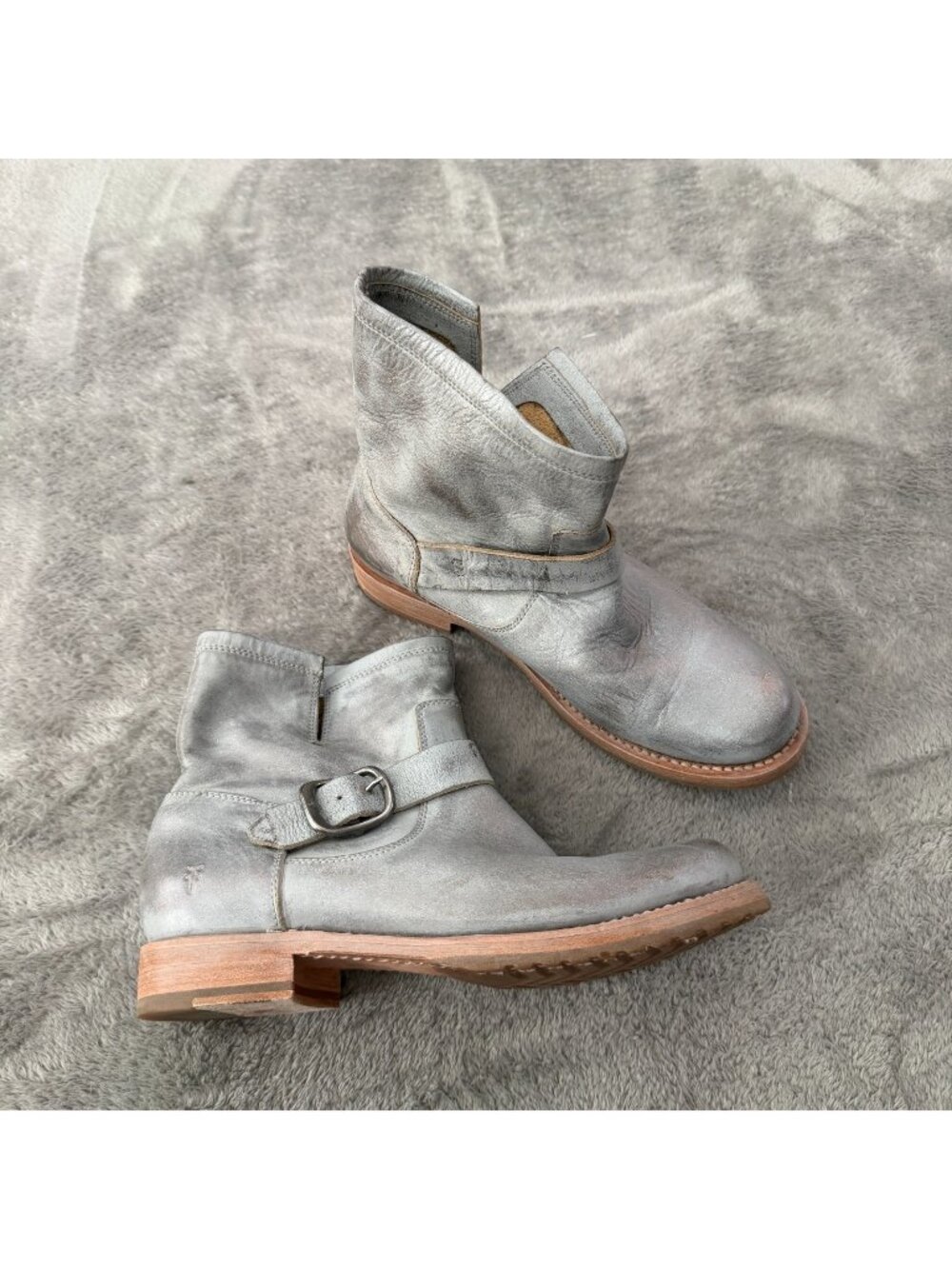 Frye Veronica Gray Leather Moto Boots Calf Ankle Booties Womens size 8